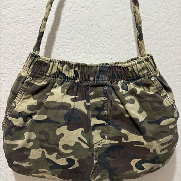 Camo Purse braided handle jewerled size jean purse/camo bag/lining - Picture 3 of 15